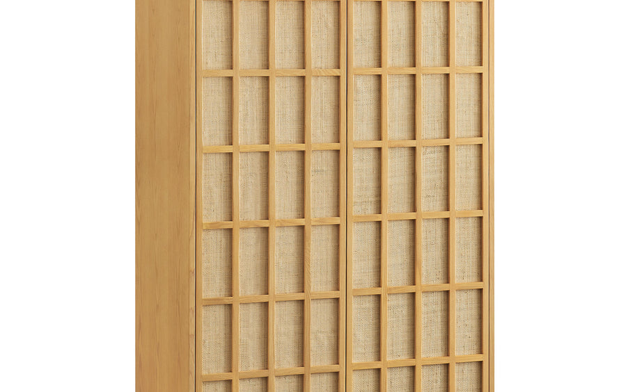 Honey 64 Inch Tall Japandi Storage Cabinet in Light Oak