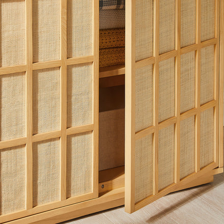 Aiko 64 Inch Tall Japandi Storage Cabinet in Light Oak