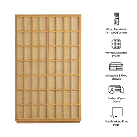 Aiko 64 Inch Tall Japandi Storage Cabinet in Light Oak