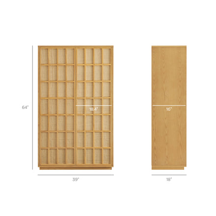 Aiko 64 Inch Tall Japandi Storage Cabinet in Light Oak
