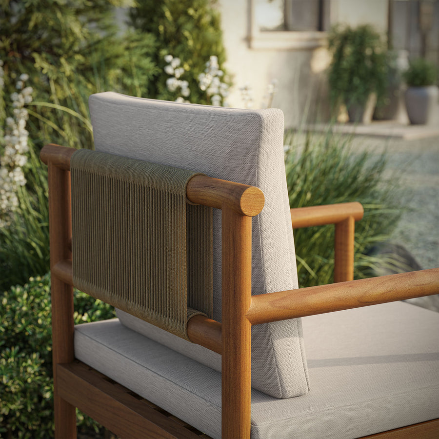 Lyric Outdoor Patio Teak Wood Rope Dining Chair in Natural Sail