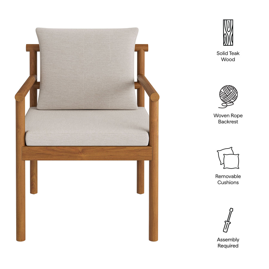 Lyric Outdoor Patio Teak Wood Rope Dining Chair in Natural Sail