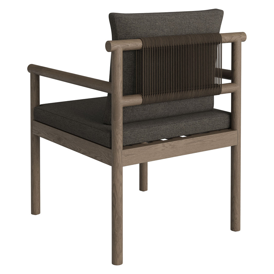 Lyric Outdoor Patio Teak Wood Rope Dining Chair in Weathered Gray Flint