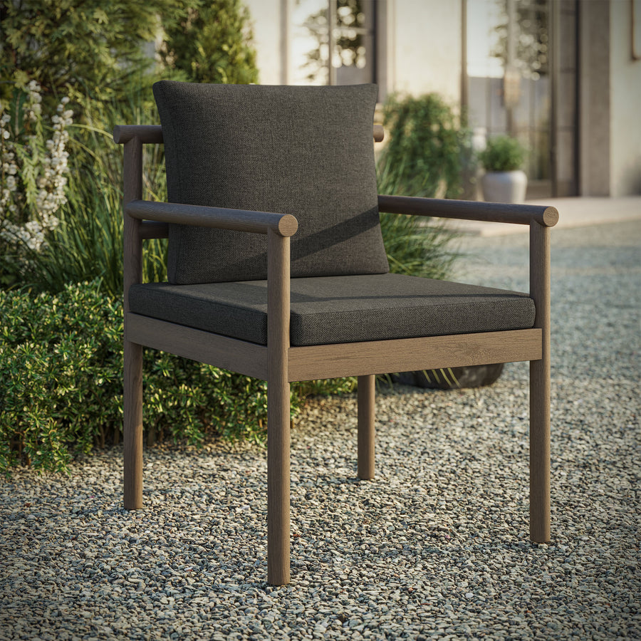 Lyric Outdoor Patio Teak Wood Rope Dining Chair in Weathered Gray Flint