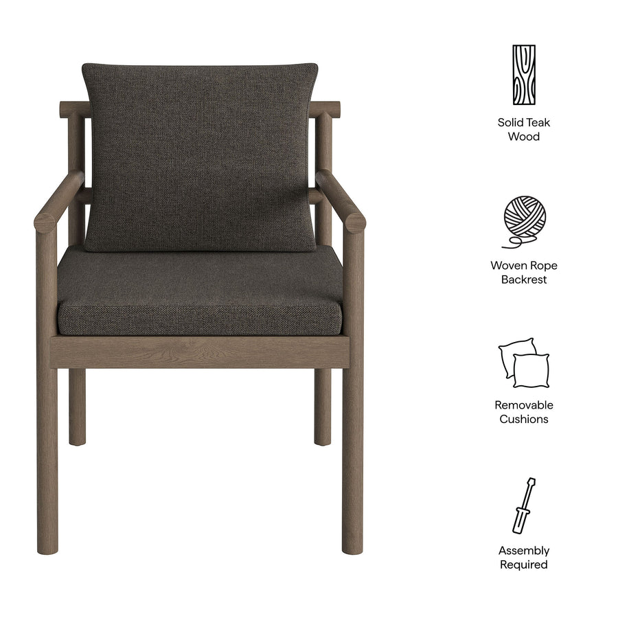 Lyric Outdoor Patio Teak Wood Rope Dining Chair in Weathered Gray Flint