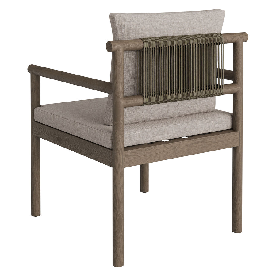 Lyric Outdoor Patio Teak Wood Rope Dining Chair in Weathered Gray Pebble