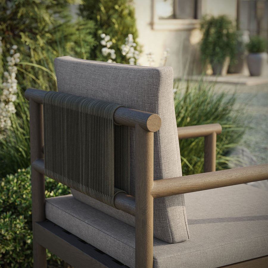 Lyric Outdoor Patio Teak Wood Rope Dining Chair in Weathered Gray Pebble