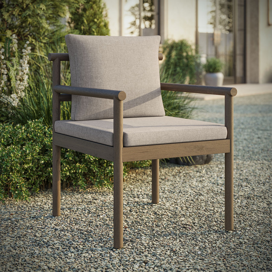 Lyric Outdoor Patio Teak Wood Rope Dining Chair in Weathered Gray Pebble