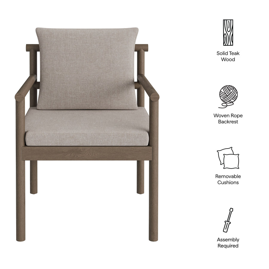Lyric Outdoor Patio Teak Wood Rope Dining Chair in Weathered Gray Pebble