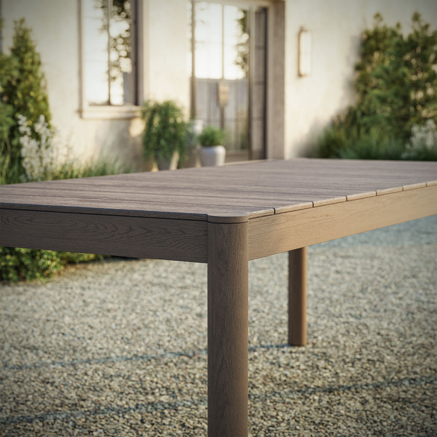 Lyric 89-Inch Outdoor Patio Teak Wood Dining Table in Weathered Gray