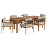 Lyric 7 Piece Outdoor Patio Teak Wood Dining Set in Natural Sail