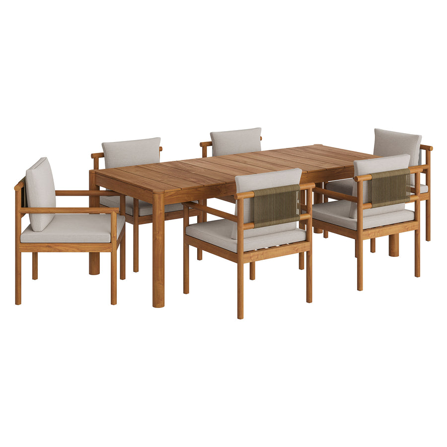 Lyric 7 Piece Outdoor Patio Teak Wood Dining Set in Natural Sail