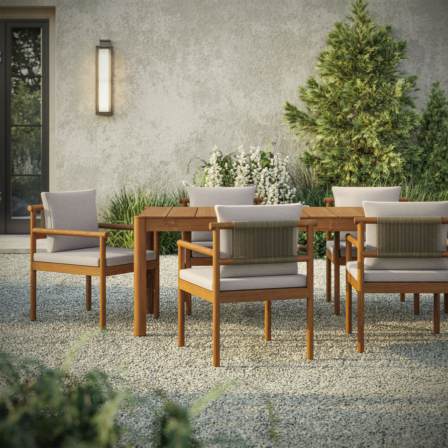Lyric 7 Piece Outdoor Patio Teak Wood Dining Set in Natural Sail
