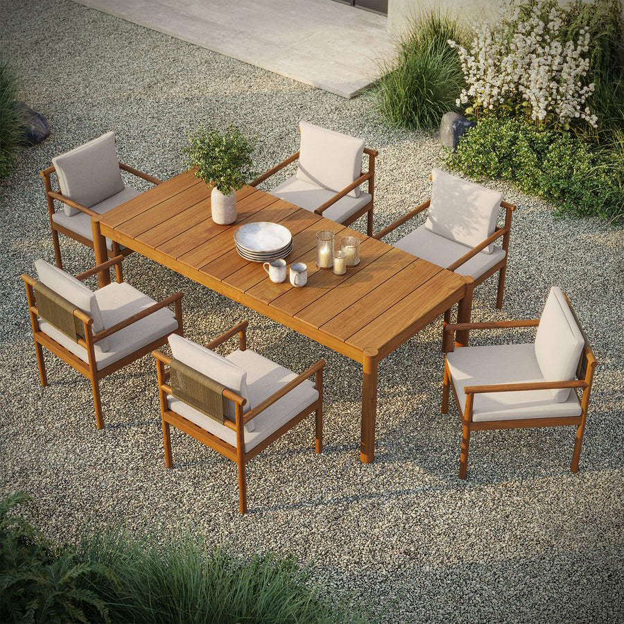 Lyric 7 Piece Outdoor Patio Teak Wood Dining Set in Natural Sail