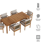 Lyric 7 Piece Outdoor Patio Teak Wood Dining Set in Natural Sail