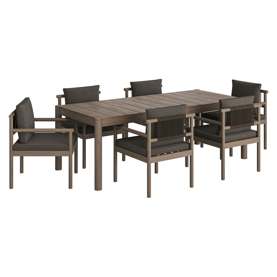 Lyric 7 Piece Outdoor Patio Teak Wood Dining Set in Weathered Gray Flint