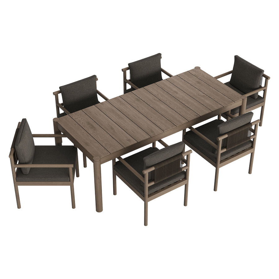 Lyric 7 Piece Outdoor Patio Teak Wood Dining Set in Weathered Gray Flint