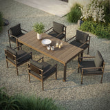 Lyric 7 Piece Outdoor Patio Teak Wood Dining Set in Weathered Gray Flint