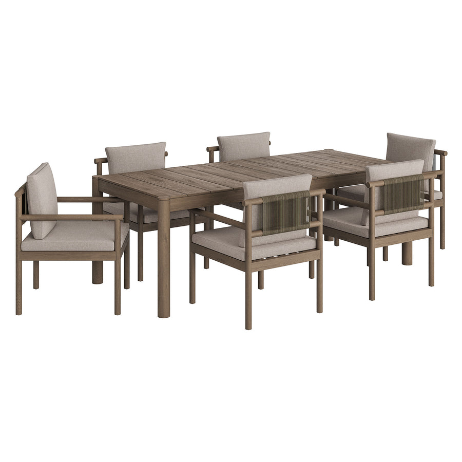 Lyric 7 Piece Outdoor Patio Teak Wood Dining Set in Weathered Gray Pebble