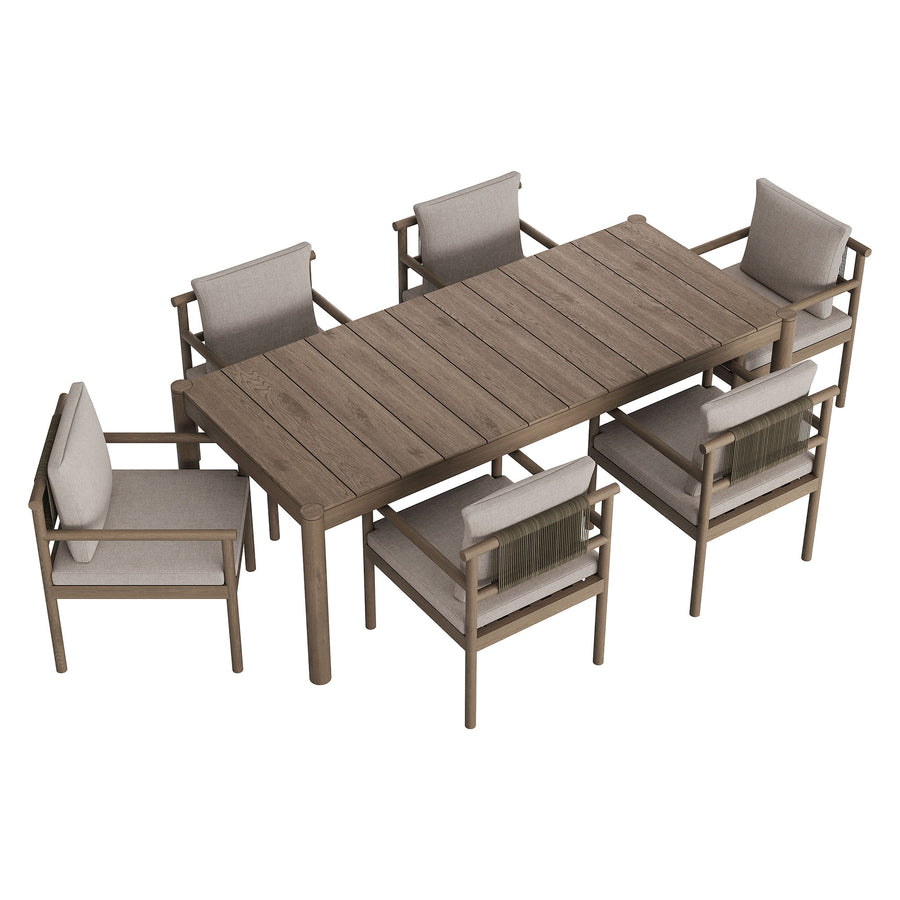 Lyric 7 Piece Outdoor Patio Teak Wood Dining Set in Weathered Gray Pebble