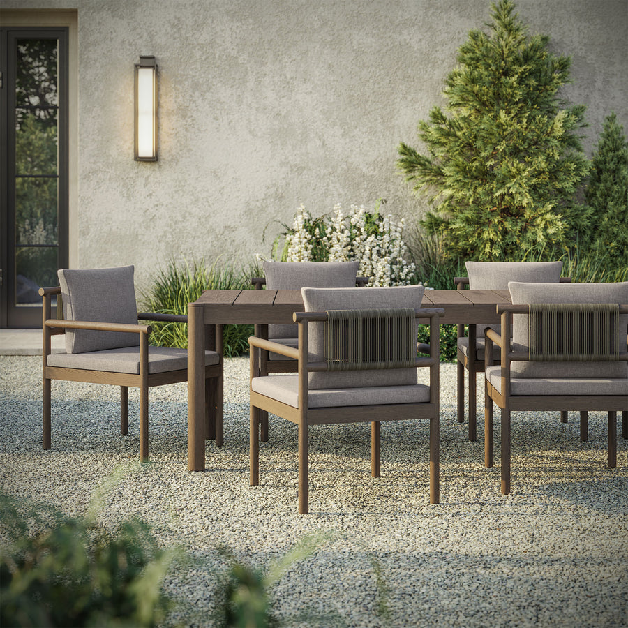Lyric 7 Piece Outdoor Patio Teak Wood Dining Set in Weathered Gray Pebble