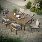 Lyric 7 Piece Outdoor Patio Teak Wood Dining Set in Weathered Gray Pebble
