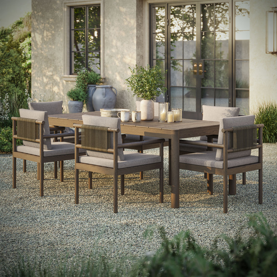 Lyric 7 Piece Outdoor Patio Teak Wood Dining Set in Weathered Gray Pebble