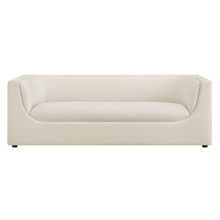Hilda 86" Curved Back Performance Velvet Sofa in Alabaster