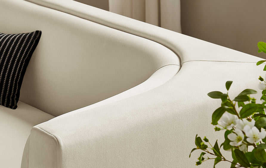 Drift 86" Curved Back Performance Velvet Sofa in Alabaster