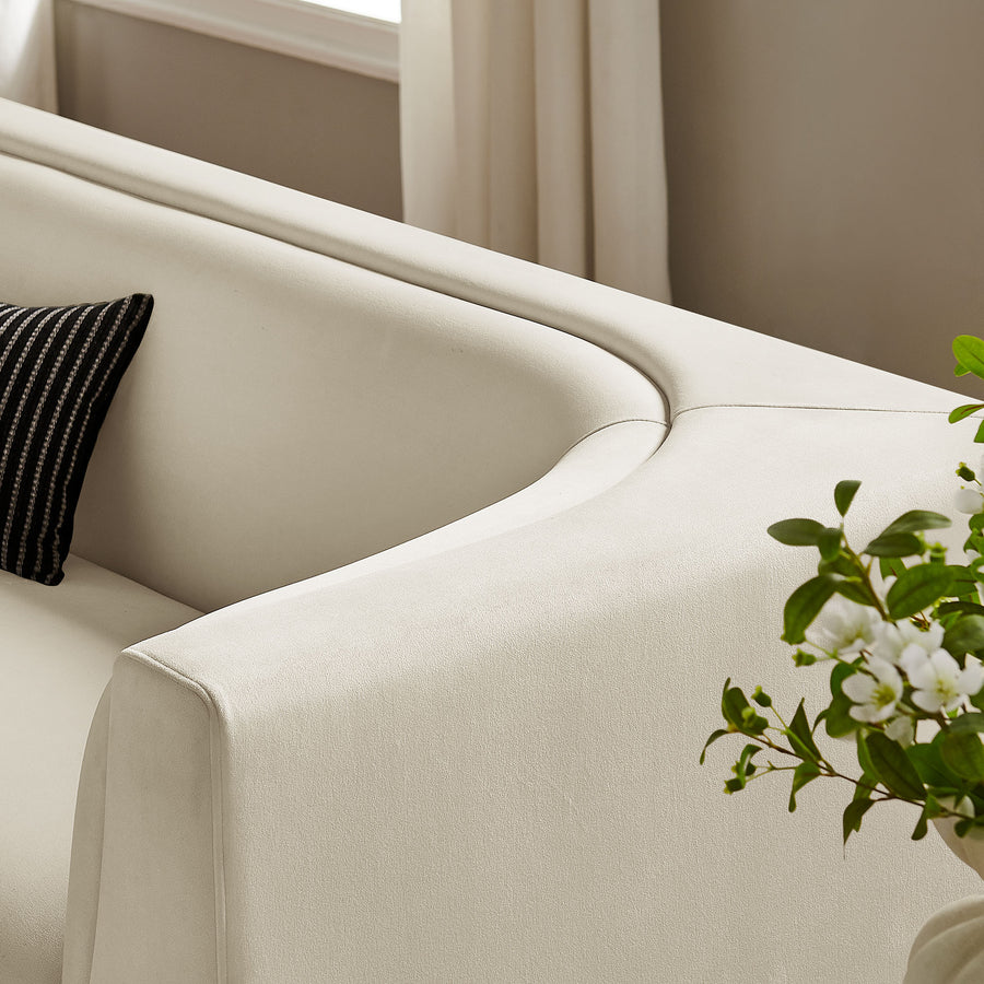 Drift 86" Curved Back Performance Velvet Sofa in Alabaster