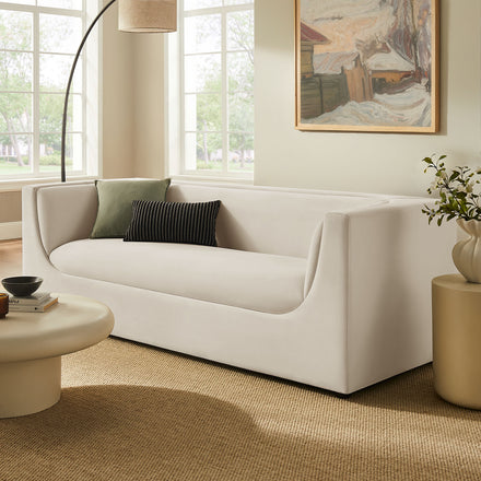 Hilda 86" Curved Back Performance Velvet Sofa in Alabaster