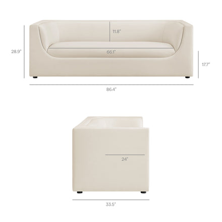 Hilda 86" Curved Back Performance Velvet Sofa in Alabaster