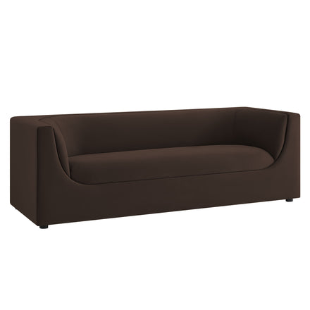 Hilda 86" Curved Back Performance Velvet Sofa in Chocolate Brown