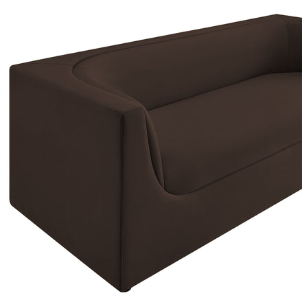 Hilda 86" Curved Back Performance Velvet Sofa in Chocolate Brown