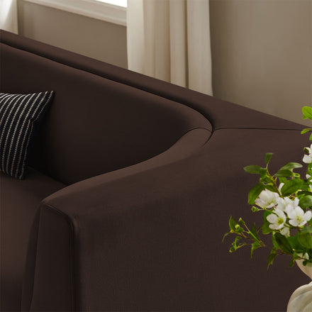 Hilda 86" Curved Back Performance Velvet Sofa in Chocolate Brown