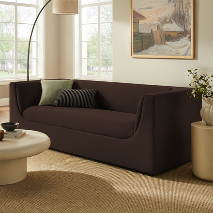 Hilda 86" Curved Back Performance Velvet Sofa in Chocolate Brown