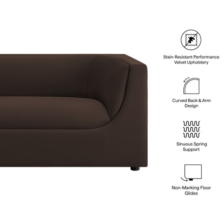 Hilda 86" Curved Back Performance Velvet Sofa in Chocolate Brown