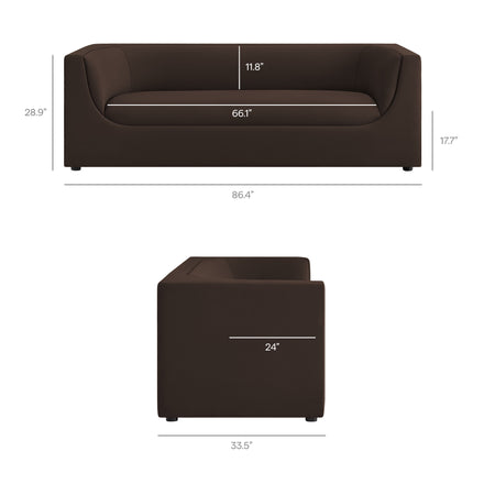 Hilda 86" Curved Back Performance Velvet Sofa in Chocolate Brown