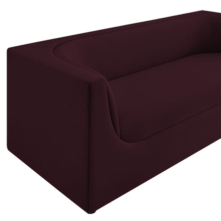 Hilda 86" Curved Back Performance Velvet Sofa in Mulberry