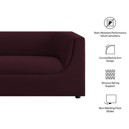 Hilda 86" Curved Back Performance Velvet Sofa in Mulberry