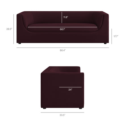 Hilda 86" Curved Back Performance Velvet Sofa in Mulberry