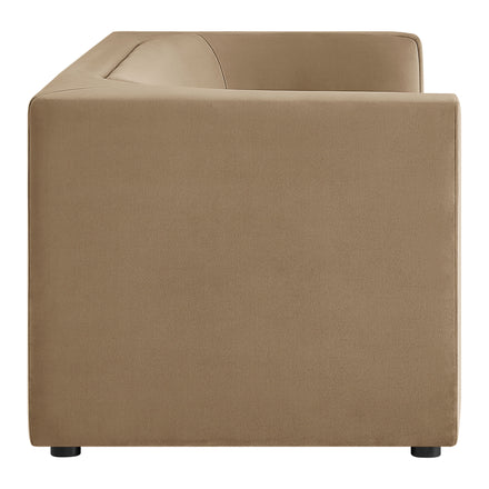 Hilda 86" Curved Back Performance Velvet Sofa in Taupe