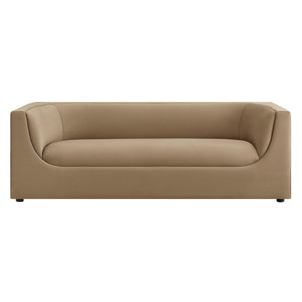 Hilda 86" Curved Back Performance Velvet Sofa in Taupe