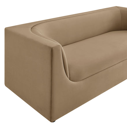 Hilda 86" Curved Back Performance Velvet Sofa in Taupe
