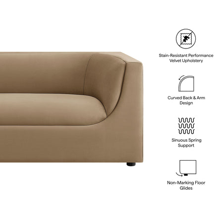 Hilda 86" Curved Back Performance Velvet Sofa in Taupe