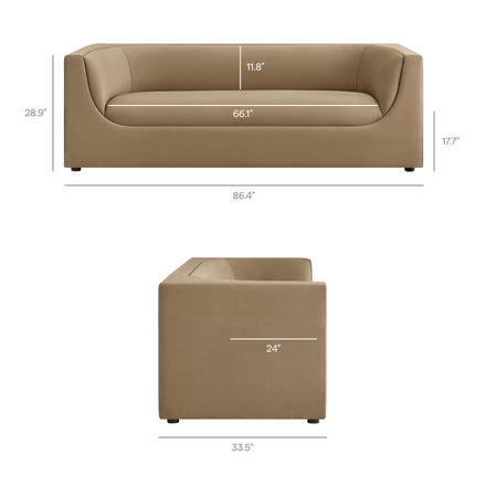 Hilda 86" Curved Back Performance Velvet Sofa in Taupe