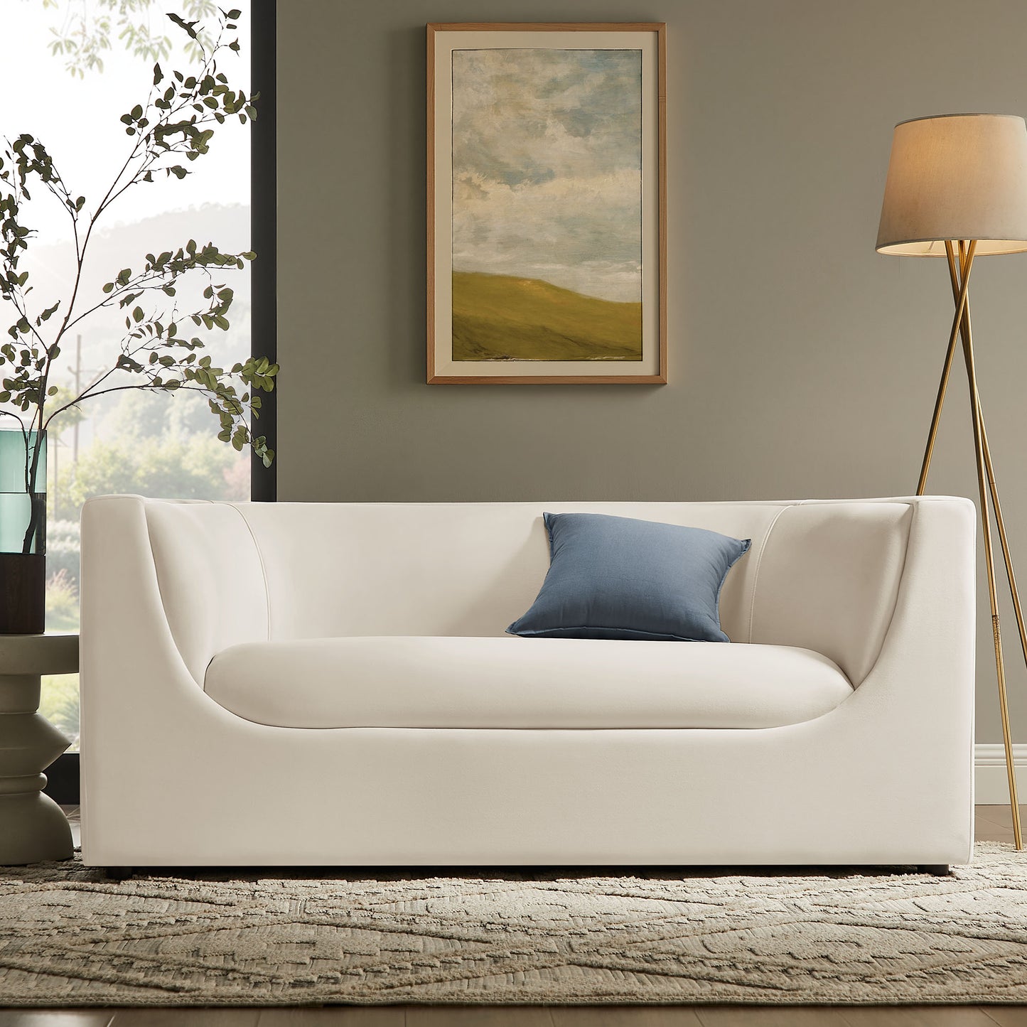 Drift 67" Curved Back Performance Velvet Loveseat in Alabaster