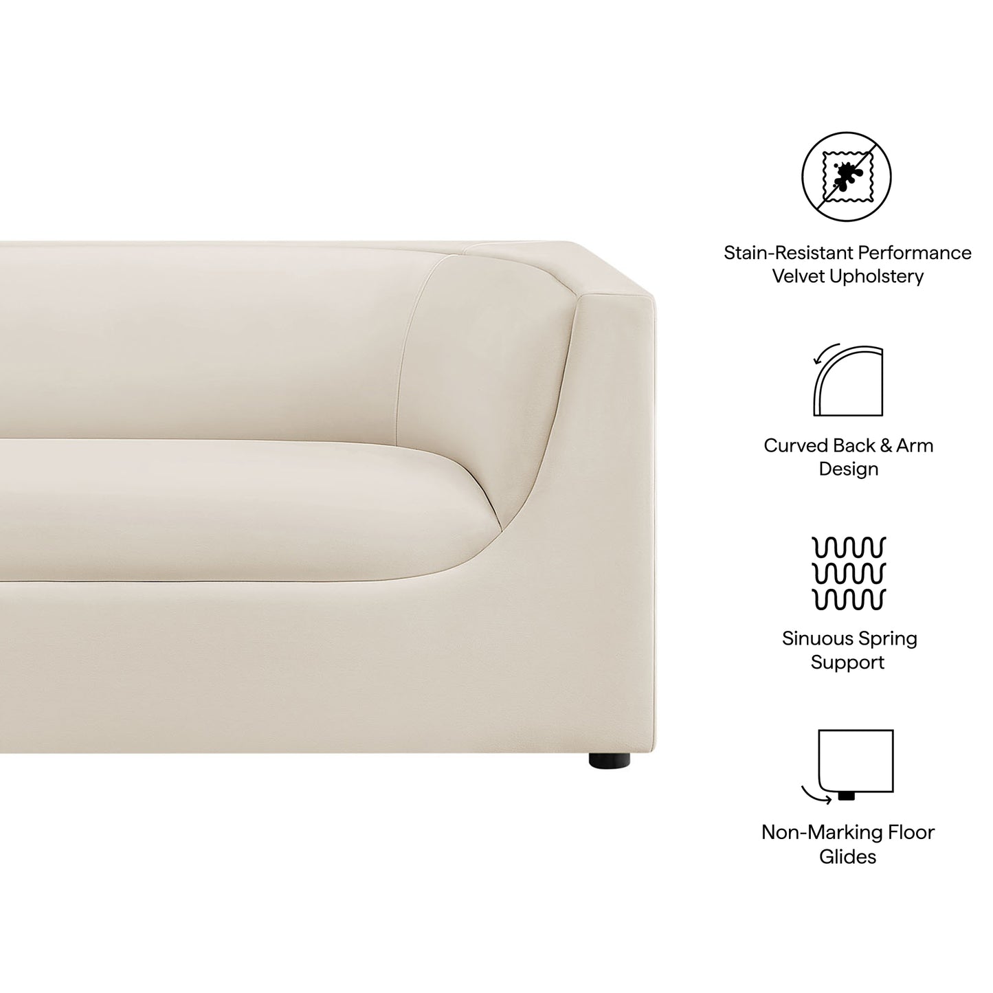 Drift 67" Curved Back Performance Velvet Loveseat in Alabaster