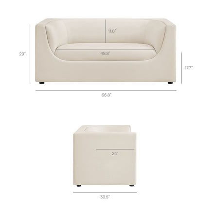Hilda 67" Curved Back Performance Velvet Loveseat in Alabaster