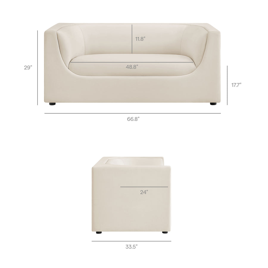 Drift 67" Curved Back Performance Velvet Loveseat in Alabaster